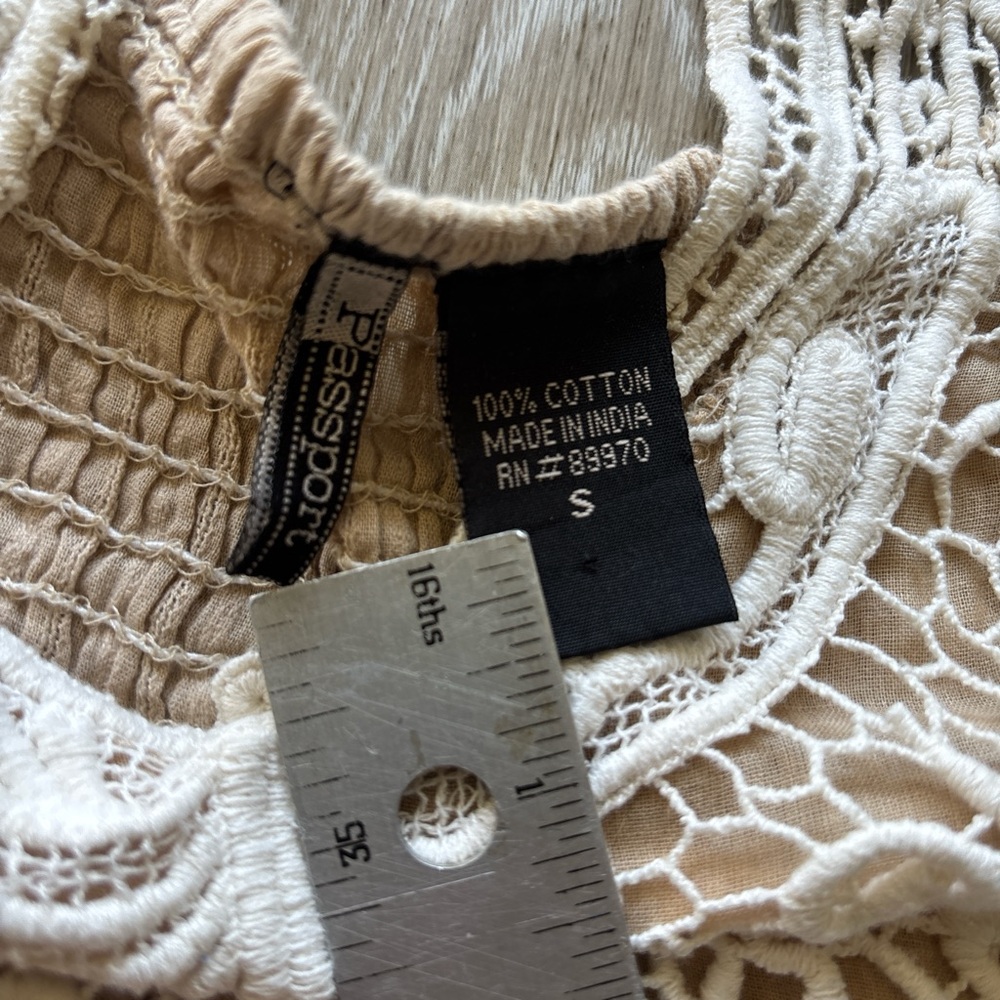 Passport Y2K Beige Tiered Butterfly Crochet Fairy Festival Babydoll Dress Size S - Picture 7 of 10